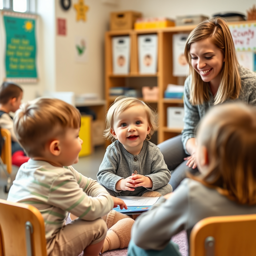 2-3 year old children learning social interaction with teen volunteers