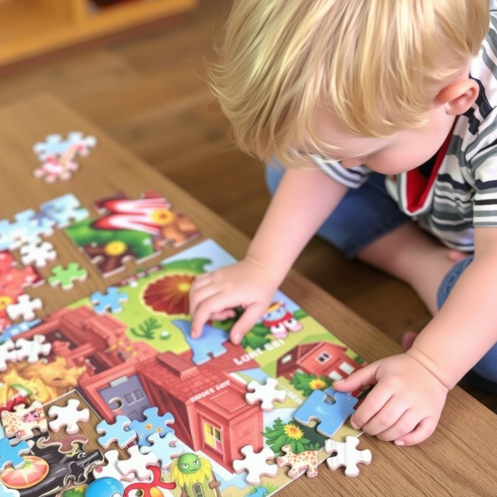 Child working on puzzle