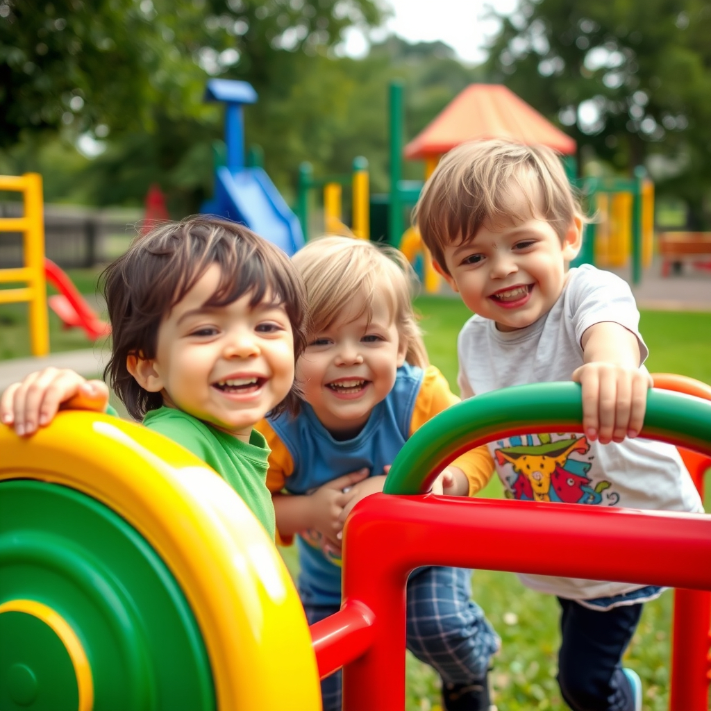 Happy children playing together on playground